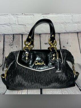 NWOT Vintage Coach Ashley Gathered Satin & Leather Convertible Satchel Handbag